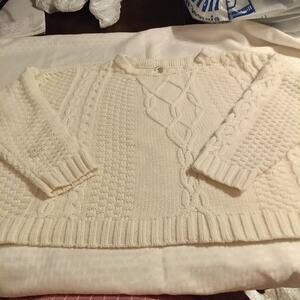 Chunky Cable Knit Sweater Large Oversized Cream Ivory Pullover Long Sleeve Mudd